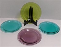 Set of (4) Signed Lalique Colored Glass Plates,