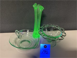 VTG Vaseline Glass Vase & Candy Dishes
