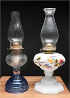 Oil Lamps- Crisa Milk Glass & Cobalt Glass (2)