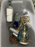 Tote of miscellaneous candleholder lamp jars