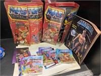 HE-MAN MOTU FIGURE CASES WITH POSTERS AND COMICS