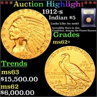 ***Auction Highlight*** 1912-s Gold Indian Half Ea