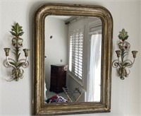 320 - FRAMED WALL MIRROR 30X38 & SCONCES