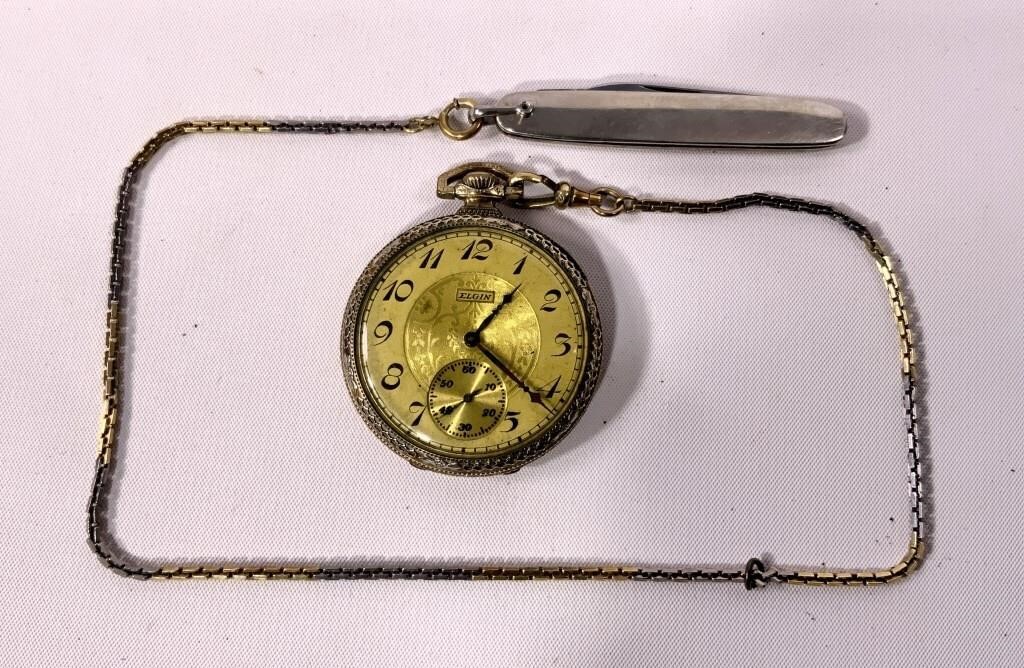 Elgin pocket watch - 25 yr. gold case, Bates &