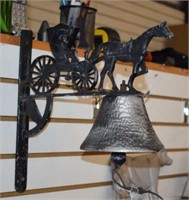 Wall Mounted Iron Bell w/ Horse & Buggy Motif