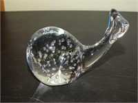 Glass whale paper weight,  4"w x 3 1/2"h