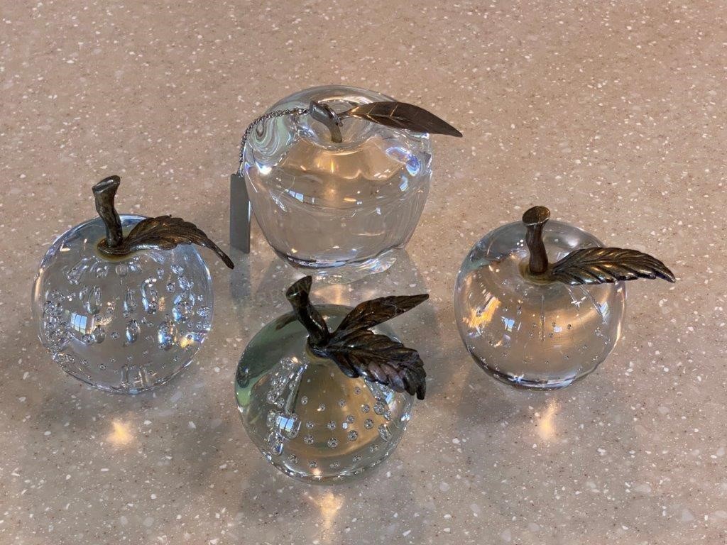 4 Glass Apple Figurines