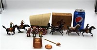 Toy Cast Metal Wagon Cowboy & lndian Set