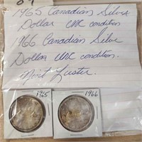 1965 and 66 Canadian silver dollars