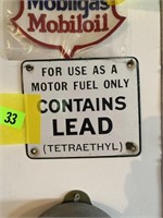Leaded fuel Metal sign, 6 1/2 x 7”