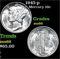 1945-p Mercury Dime 10c Grades GEM+ Unc