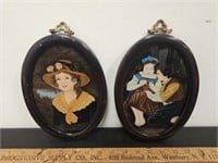 (2) Antique Hand Painted Pictures on Glass In