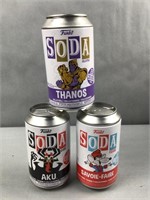 Funko soda figures Thanos, aku, and savoie-faire