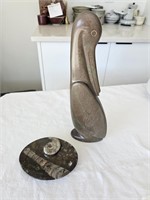 Carved Bird & Fossil Dish