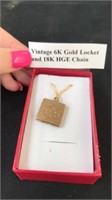 Vintage 6k gold locket and 18k HGE chain