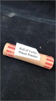 Roll of various wheat pennies