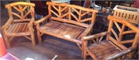 Rustic Log Love Seat and 2 chairs (New)