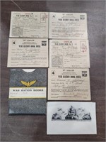 WW II ration booklets and stationery.