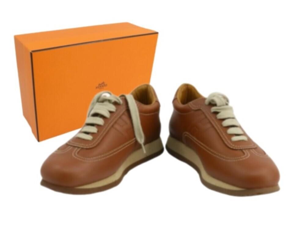 Hermes Brown Leather Sneakers Size 36.5