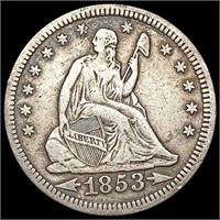 1853 Arrows and Rays Seated Liberty Quarter