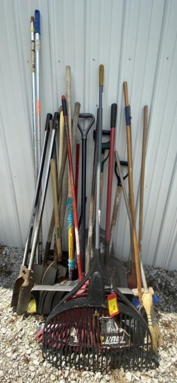 Assorted Yard Tools Inc. Shovels, Rakes, Brooms
