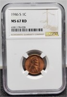 1946-S Slab Lincoln Cent NGC MS67 RD