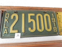 1918 Oklahoma License plate
