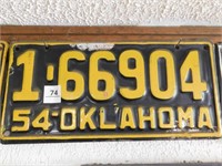 1954 Oklahoma License plate