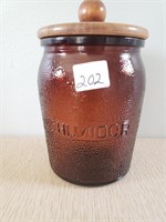 VINTAGE BROWN GLASS HUMIDOR 7.5 INCHES TALL