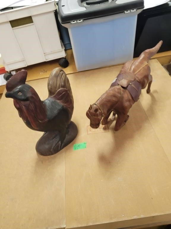 Wooden Rooster & Leather horse (Needs repair)