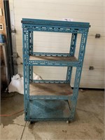 METAL BLUE SHELF ON WHEELS