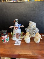 snowman candle and knick knacks