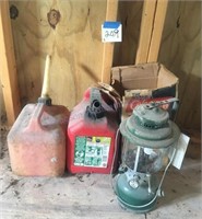 Coleman lantern and gas cans