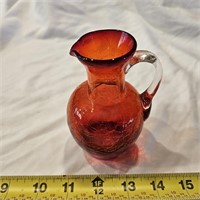 Vintage Crackle Glass Handled Jug Vase