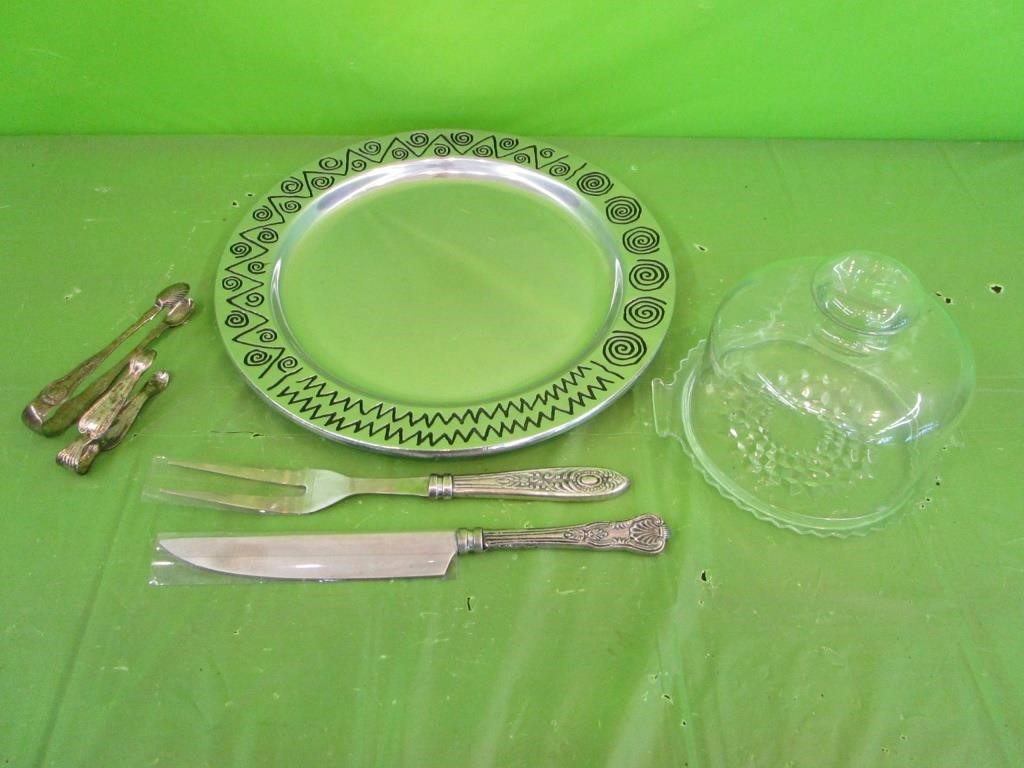 Wilton Pewter Serving Platter, Glass Cheese Dome,