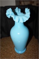 French  Blue Opaline Tall Ruffle Vase