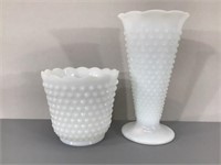 Hobnail Milk Glass Cup & Vase
