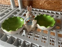 Ceramic Bunny Rabbit 2 Bowl Dish NEW