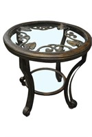 Round Iron Glass Top Side Table