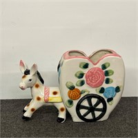 Vintage Donkey Pulling Cart Planter Japan