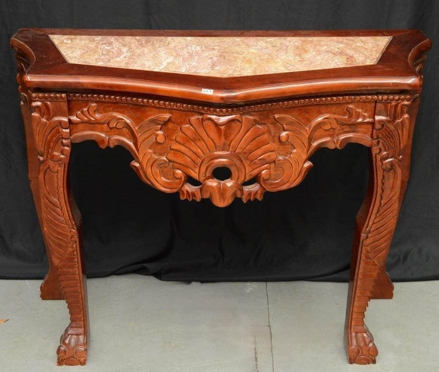 31.5 X 19 X 31 WOOD AND MARBLE CONSOLE TABLE