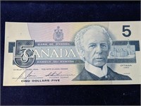 1986 Canada Five Dollar Bill