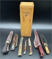 Vtg & Antique Knife Collection in Wild Turkey Box