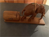 Carved wood elephant pulling cart, carved elephant