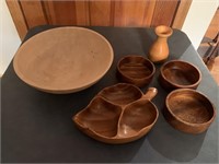 3 monkeywood bowls, 1 monkeywood leaf shaped