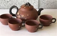 Vintage Clay Teapot and Cup Set