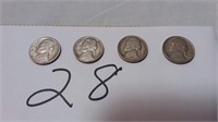 4 Nickels 1938 D, 1938 S, 1939 D, 1939 S Fine