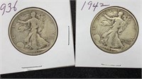 1936, 1942 Silver Walking Liberty (2) Half