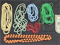 6 Vintage Fashion Long Beaded Necklaces