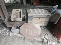 Wooden crates and stop sign lot